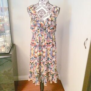 Blu Sage Women's Sleeveless Print Ruffle Dress Sz-12